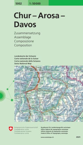 Carte topographique n° 5002 - Chur, Arosa, Davos (Suisse) | Swisstopo - 1/50 000 carte de randonnée Swisstopo 