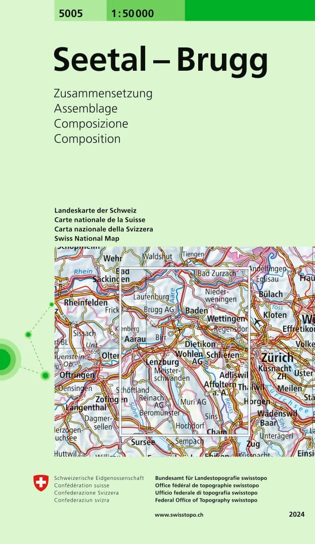 Carte topographique n° 5005 - Seetal, Brugg (Suisse) | Swisstopo - 1/50 000 carte pliée Swisstopo 