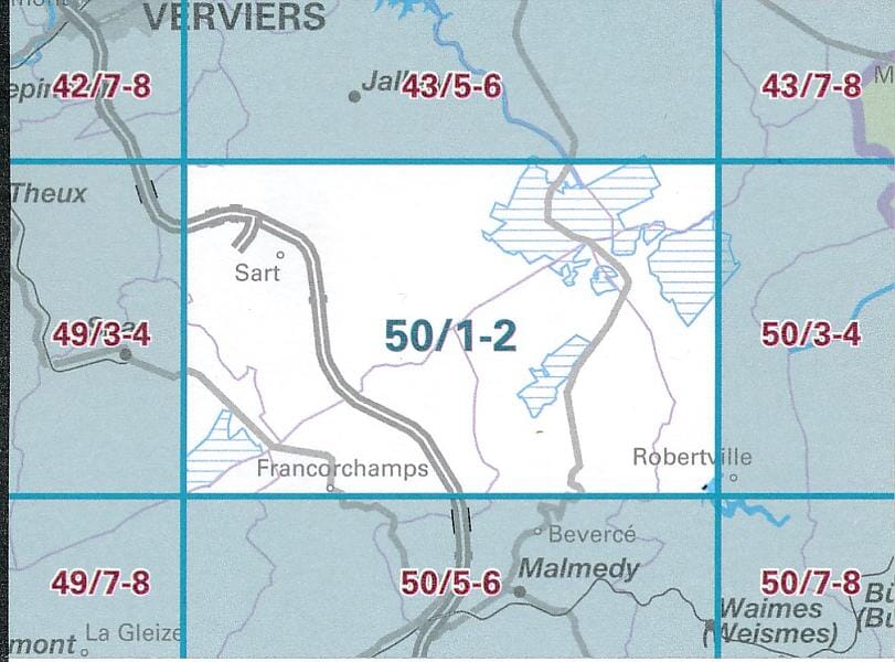 Carte topographique n° 50/1-2 - Sart (Belgique) | NGI topo 25 carte de randonnée IGN Belgique 