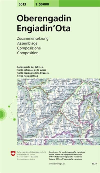 Carte topographique n° 5013 - Oberengadin (Suisse) | Swisstopo - 1/50 000 carte de randonnée Swisstopo 