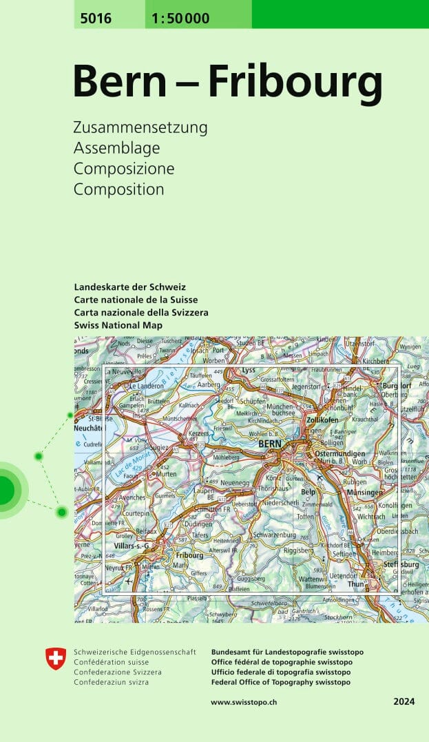 Carte topographique n° 5016 - Bern, Fribourg (Suisse) | Swisstopo - 1/50 000 carte de randonnée Swisstopo