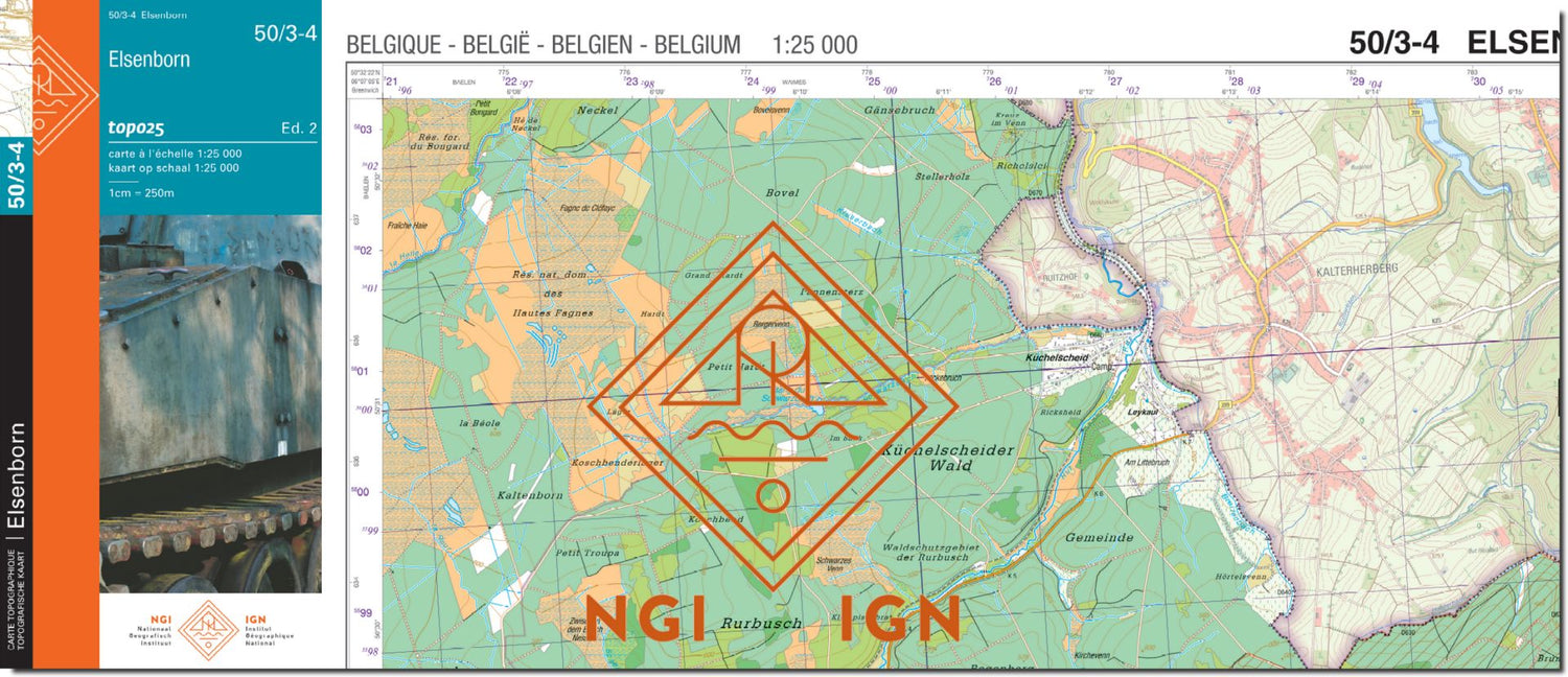 Carte topographique n° 50/3-4 - Elsenborn (Belgique) | NGI topo 25 carte de randonnée IGN Belgique 