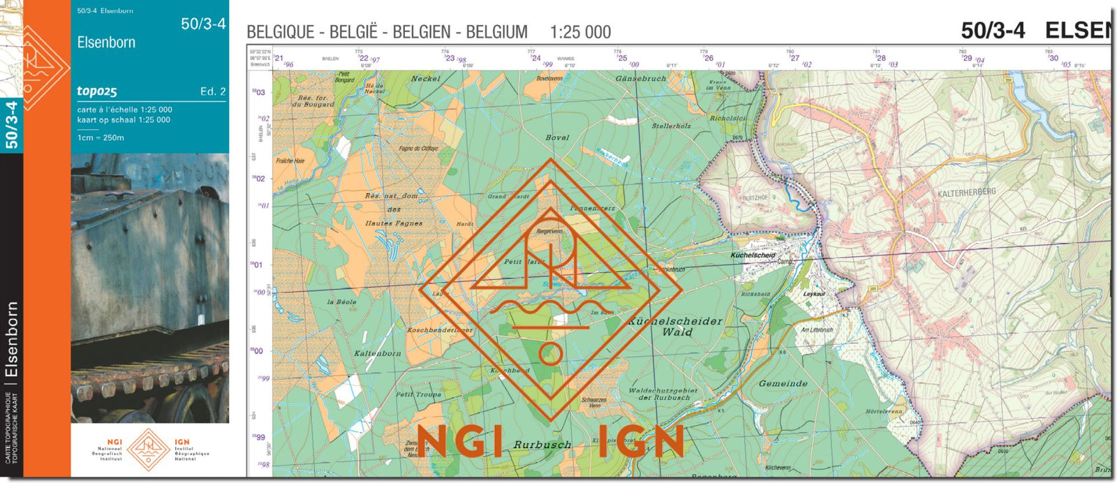 Carte topographique n° 50/3-4 - Elsenborn (Belgique) | NGI topo 25 carte de randonnée IGN Belgique 