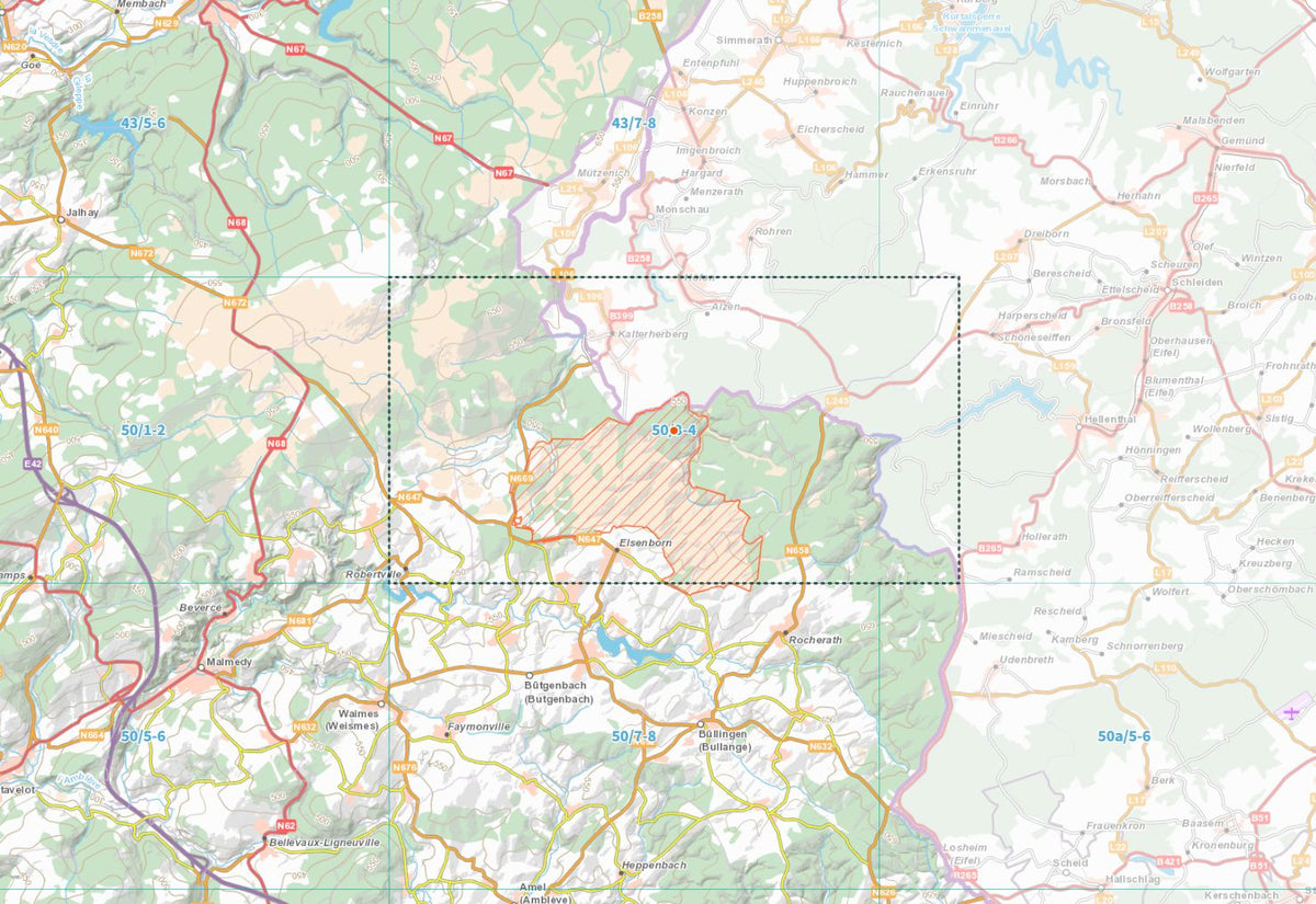 Carte topographique n° 50/3-4 - Elsenborn (Belgique) | NGI topo 25 carte de randonnée IGN Belgique 
