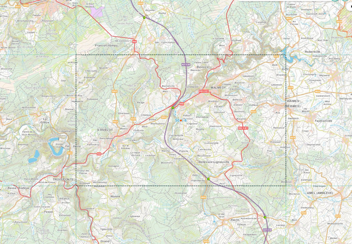 Carte topographique n° 50/5-6 - Malmedy (Belgique) | NGI topo 25 carte de randonnée IGN Belgique 