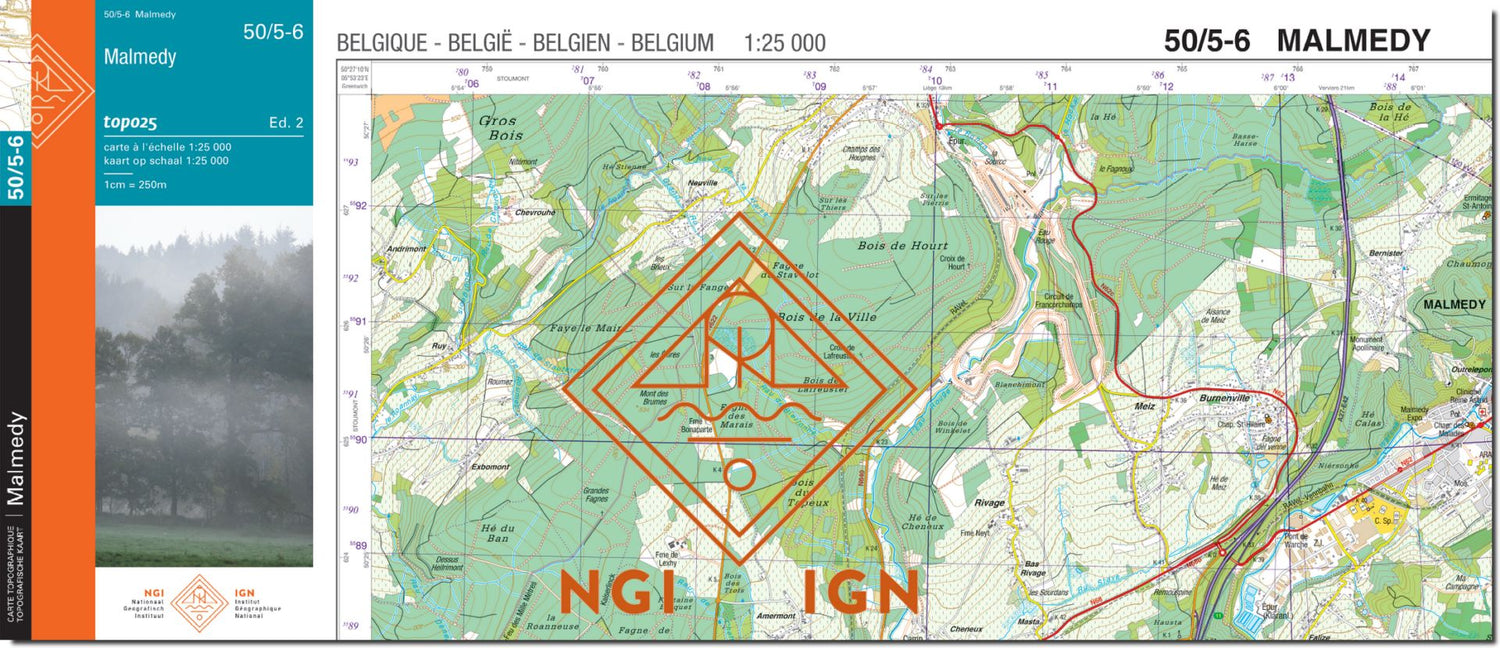 Carte topographique n° 50/5-6 - Malmedy (Belgique) | NGI topo 25 carte de randonnée IGN Belgique 
