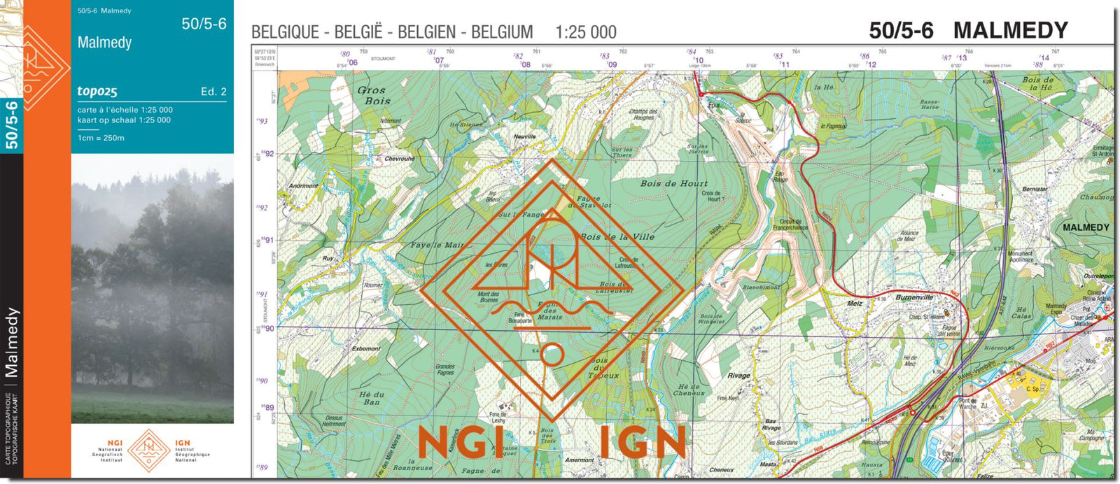 Carte topographique n° 50/5-6 - Malmedy (Belgique) | NGI topo 25 carte de randonnée IGN Belgique 