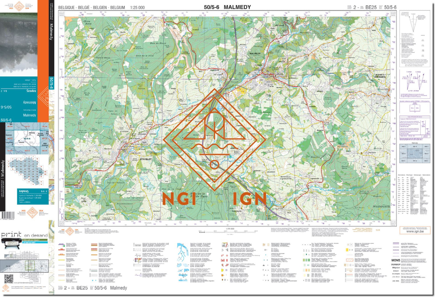 Carte topographique n° 50/5-6 - Malmedy (Belgique) | NGI topo 25 carte de randonnée IGN Belgique 