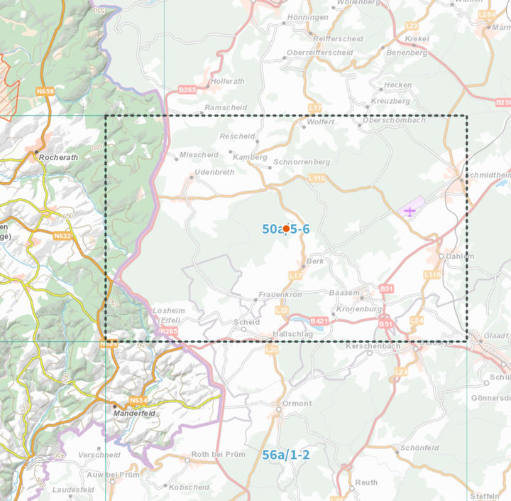 Carte topographique n° 50A/5-6 - Losheimergraben (Belgique) | NGI topo 25 carte de randonnée IGN Belgique 