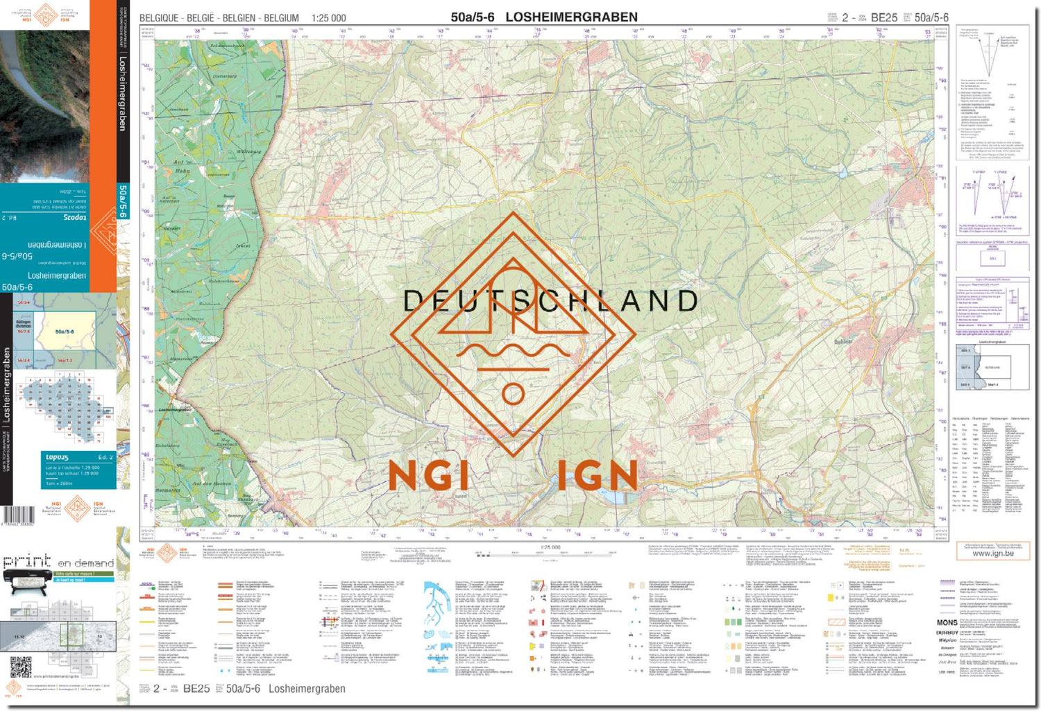 Carte topographique n° 50A/5-6 - Losheimergraben (Belgique) | NGI topo 25 carte de randonnée IGN Belgique 