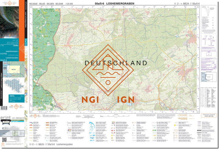 Carte topographique n° 50A/5-6 - Losheimergraben (Belgique) | NGI topo 25 carte de randonnée IGN Belgique 