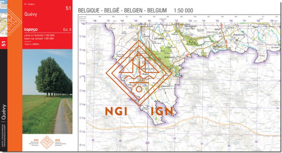 Carte topographique n° 51 - Quévy (Belgique) | NGI - 1/50 000 carte de randonnée IGN Belgique