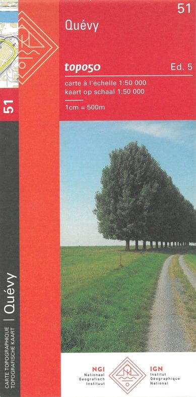 Carte topographique n° 51 - Quévy (Belgique) | NGI - 1/50 000 carte de randonnée IGN Belgique