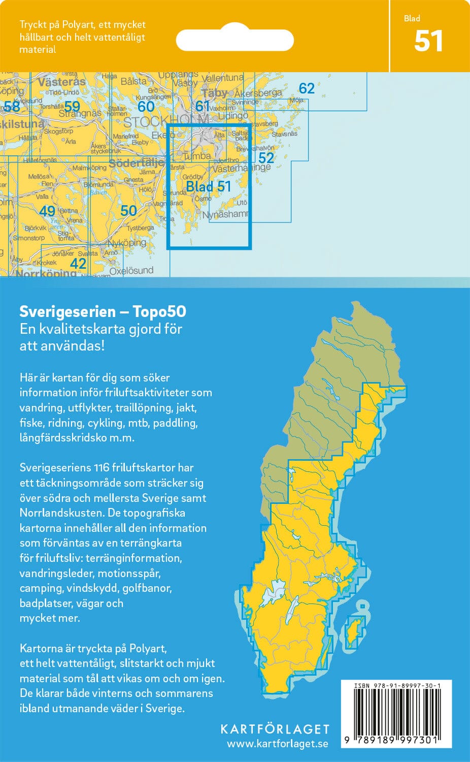 Carte topographique n° 51 - Södertörn (Suède) | Norstedts - Sverigeserien carte de randonnée Norstedts