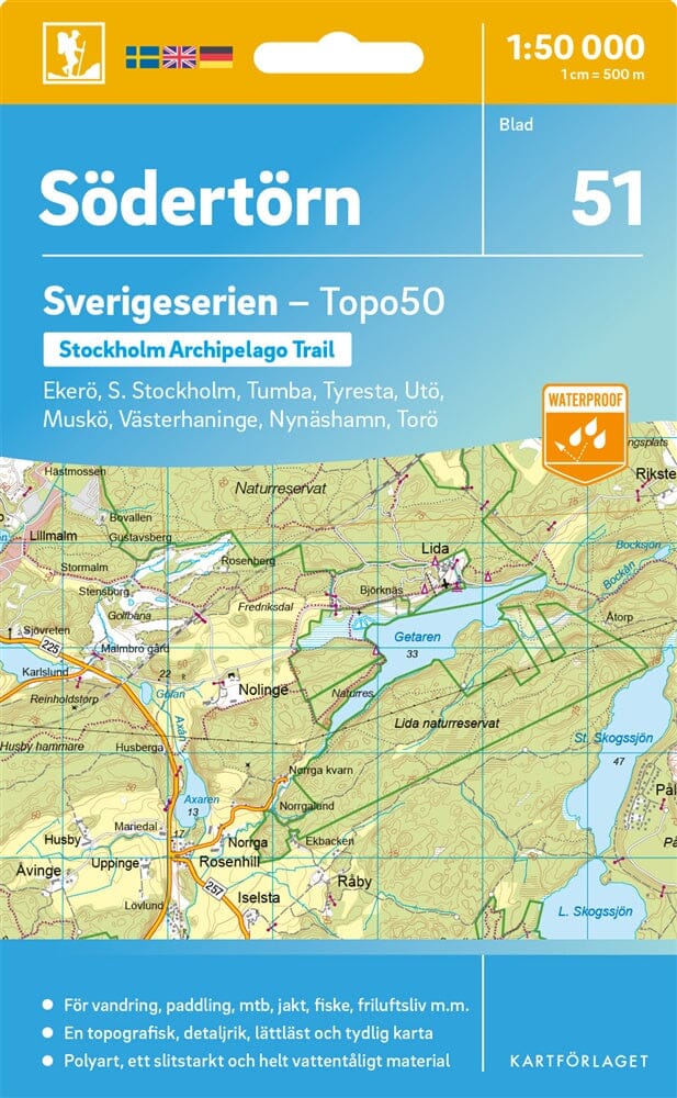 Carte topographique n° 51 - Södertörn (Suède) | Norstedts - Sverigeserien carte de randonnée Norstedts