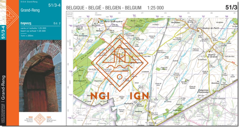 Carte topographique n° 51/3-4 - Grand-Reng (Belgique) | NGI topo 25 carte de randonnée IGN Belgique