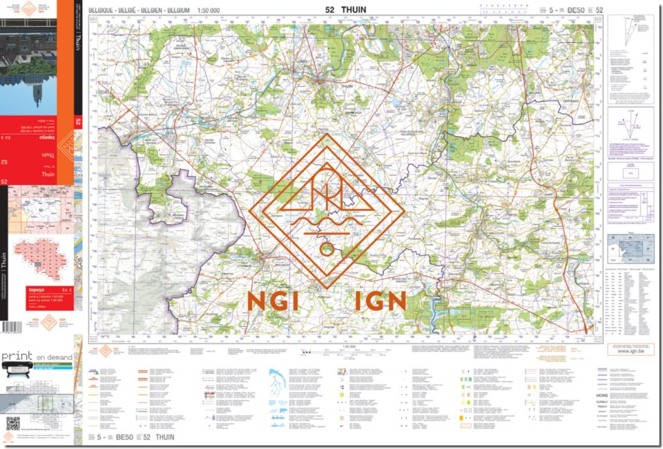 Carte topographique n° 52 - Thuin (Belgique) | NGI - 1/50 000 carte de randonnée IGN Belgique