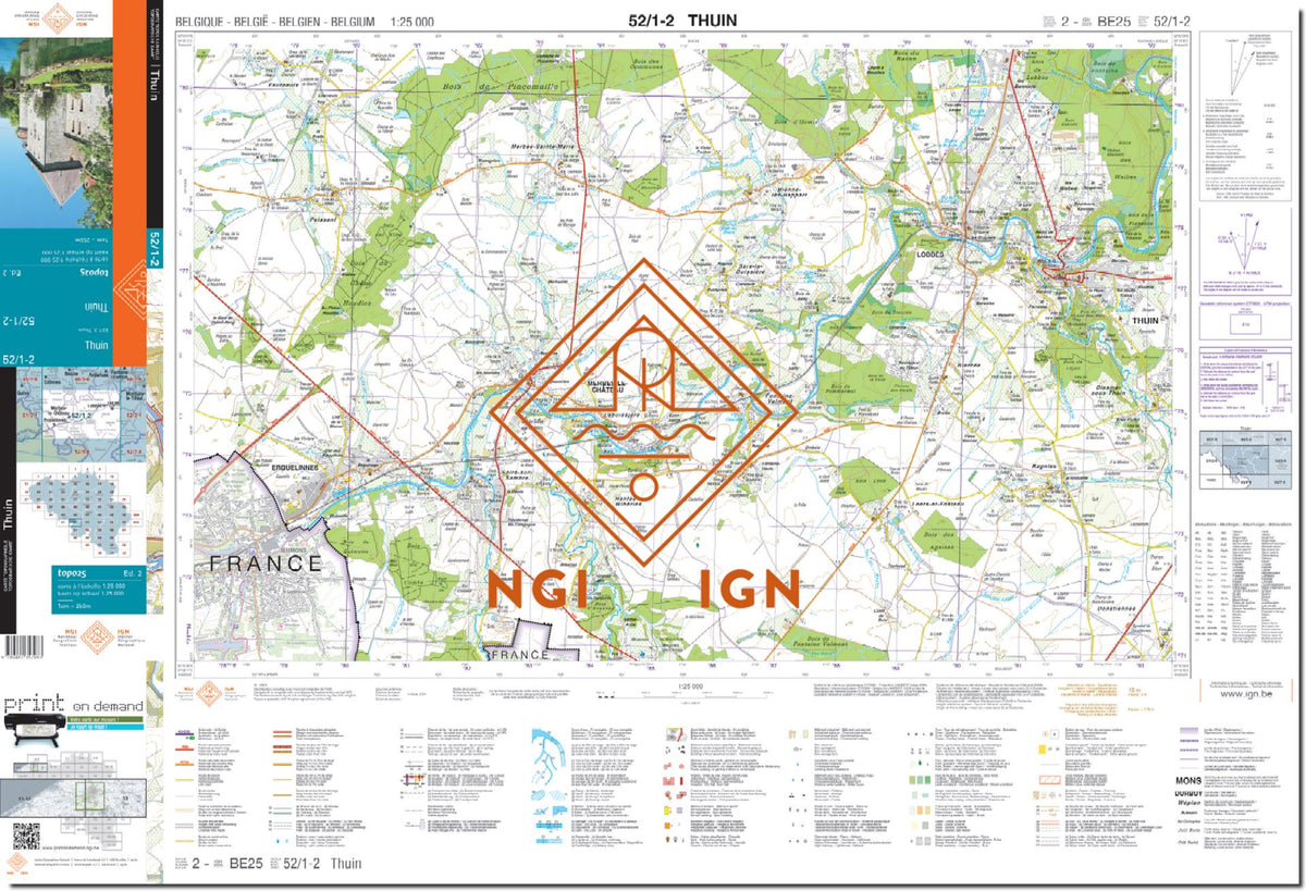 Ngi Map Topographic map No. 52 / 1 - 2 - Thuin (Belgium) | IGN Belgium Topo 25 ...