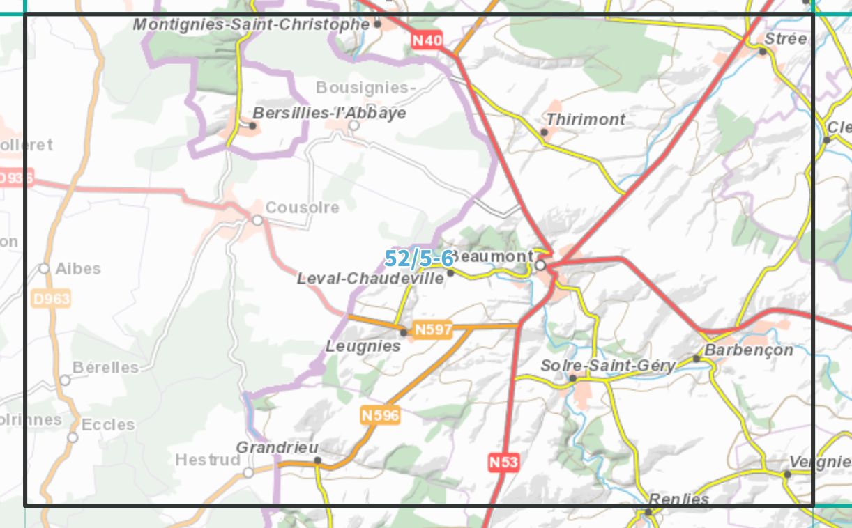 Carte topographique n° 52/5-6 - Beaumont (Belgique) | NGI topo 25 carte de randonnée IGN Belgique 