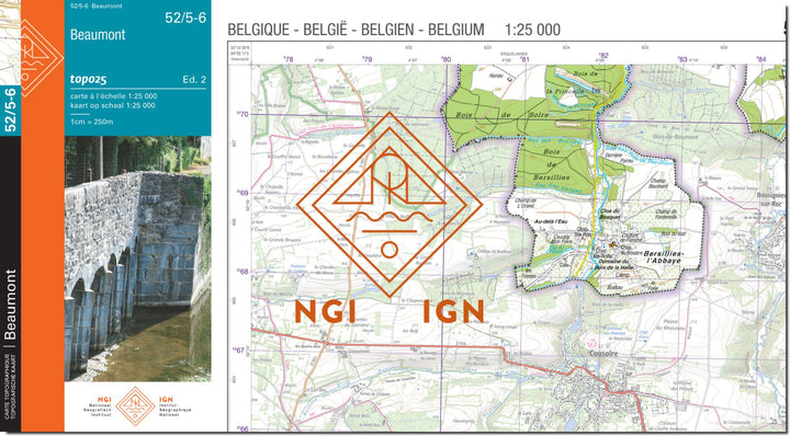 Carte topographique n° 52/5-6 - Beaumont (Belgique) | NGI topo 25 carte de randonnée IGN Belgique 