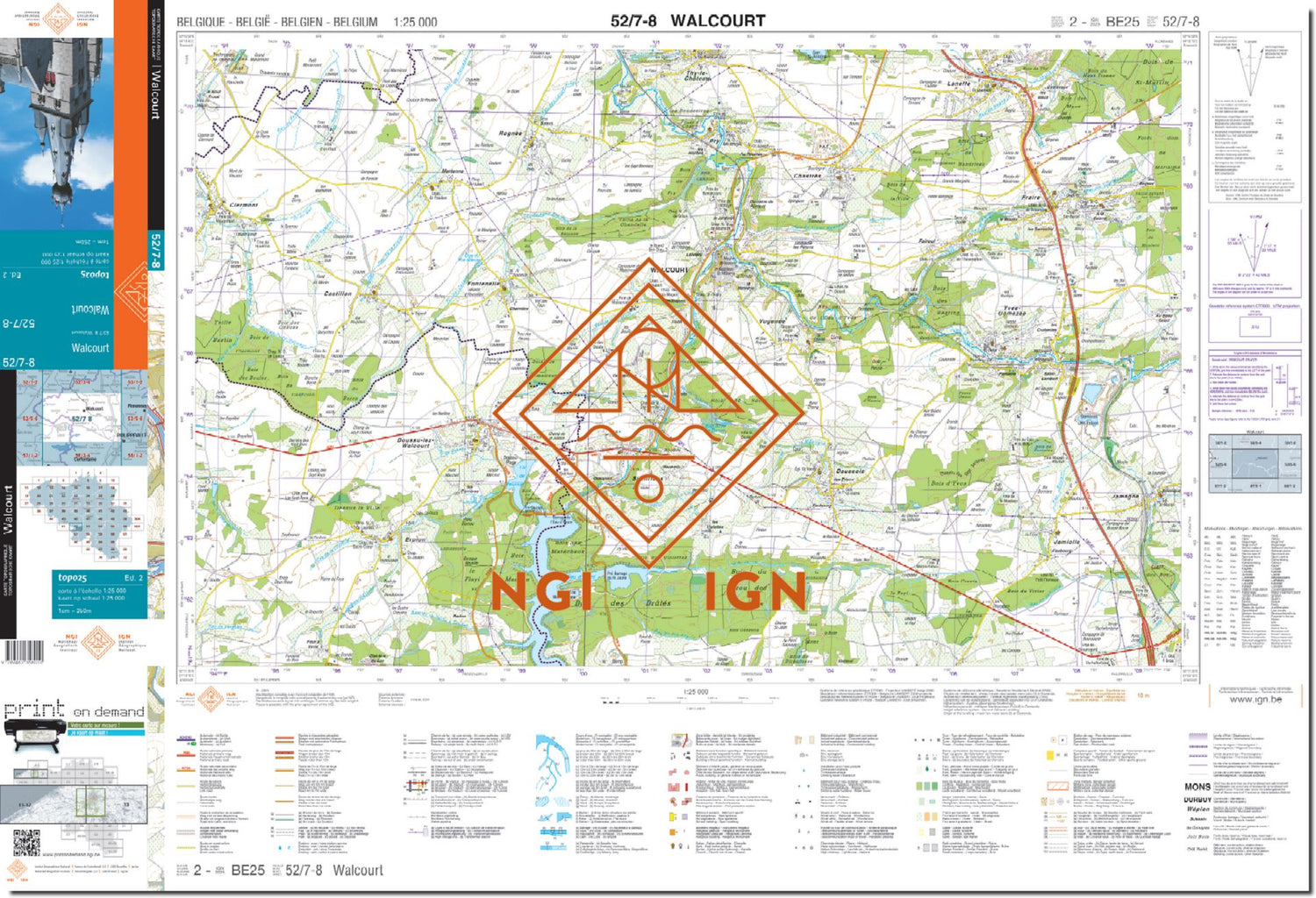 Carte topographique n° 52/7-8 - Walcourt (Belgique) | NGI topo 25 carte de randonnée IGN Belgique 