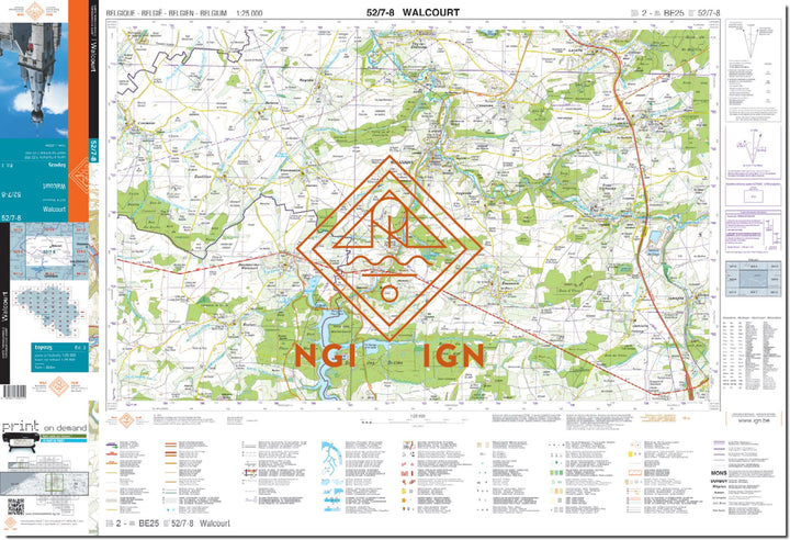 Carte topographique n° 52/7-8 - Walcourt (Belgique) | NGI topo 25 carte de randonnée IGN Belgique 