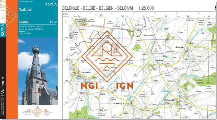 Carte topographique n° 52/7-8 - Walcourt (Belgique) | NGI topo 25 carte de randonnée IGN Belgique 