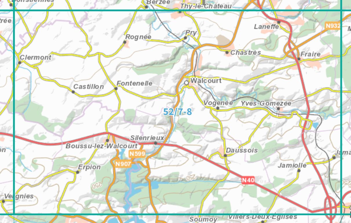 Carte topographique n° 52/7-8 - Walcourt (Belgique) | NGI topo 25 carte de randonnée IGN Belgique 