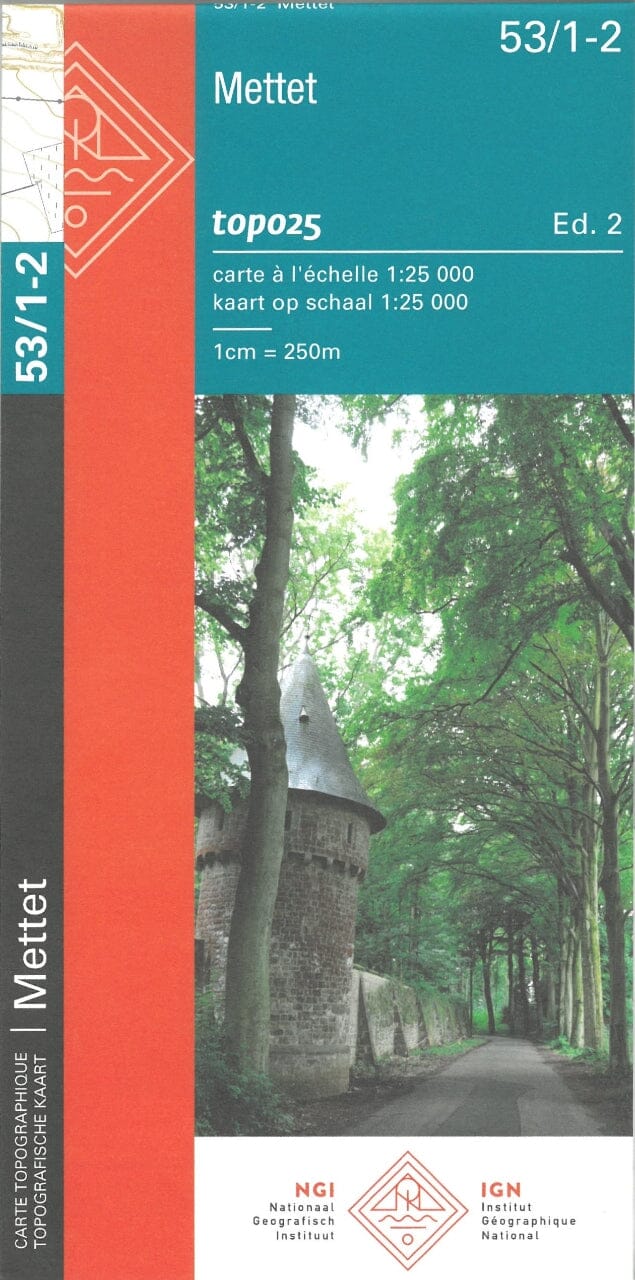Carte topographique n° 53/1-2 - Mettet (Belgique) | NGI topo 25 carte de randonnée IGN Belgique
