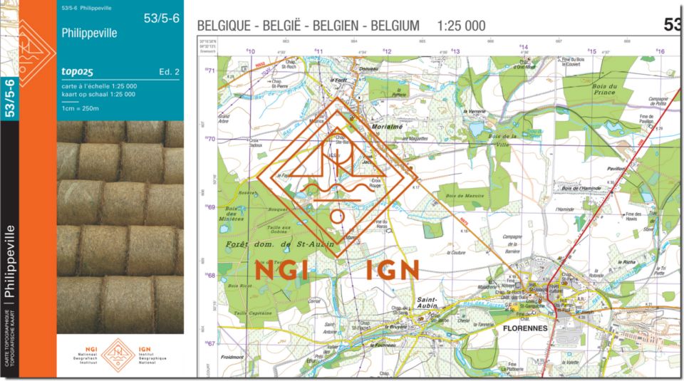 Carte topographique n° 53/5-6 - Philippeville (Belgique) | NGI topo 25 carte de randonnée IGN Belgique