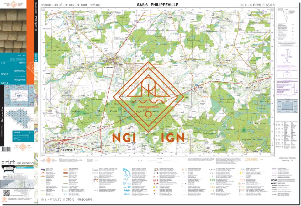 Carte topographique n° 53/5-6 - Philippeville (Belgique) | NGI topo 25 carte de randonnée IGN Belgique