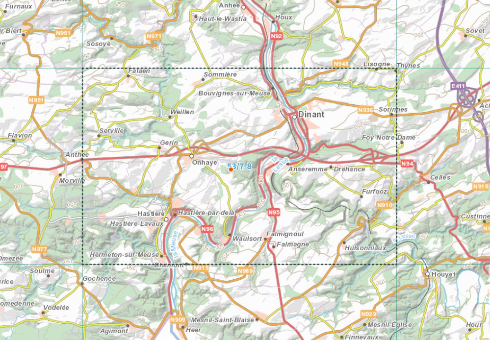 Carte topographique n° 53/7-8 - Dinant (Belgique) | NGI topo 25 carte de randonnée IGN Belgique