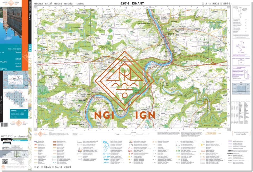Carte topographique n° 54/1-2 - Ciney (Belgique) | NGI topo 25 carte de randonnée IGN Belgique