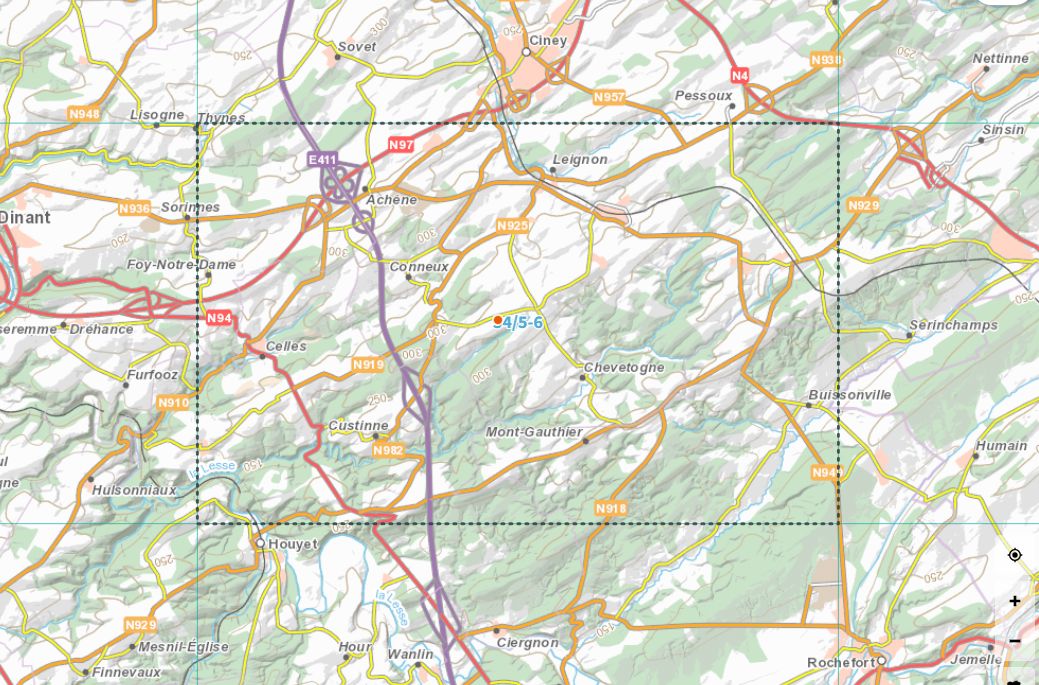 Carte topographique n° 54/5-6 - Leignon (Belgique) | NGI topo 25 carte de randonnée IGN Belgique