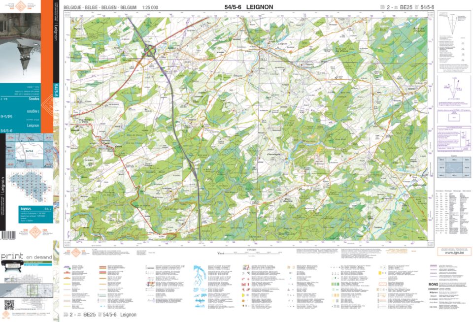 Carte topographique n° 54/5-6 - Leignon (Belgique) | NGI topo 25 carte de randonnée IGN Belgique