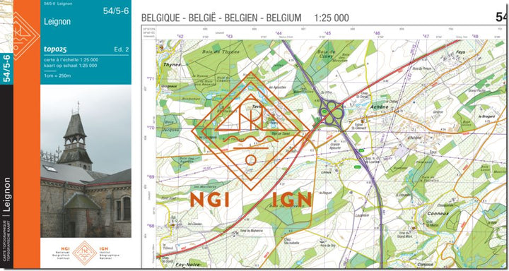 Carte topographique n° 54/5-6 - Leignon (Belgique) | NGI topo 25 carte pliée IGN Belgique 