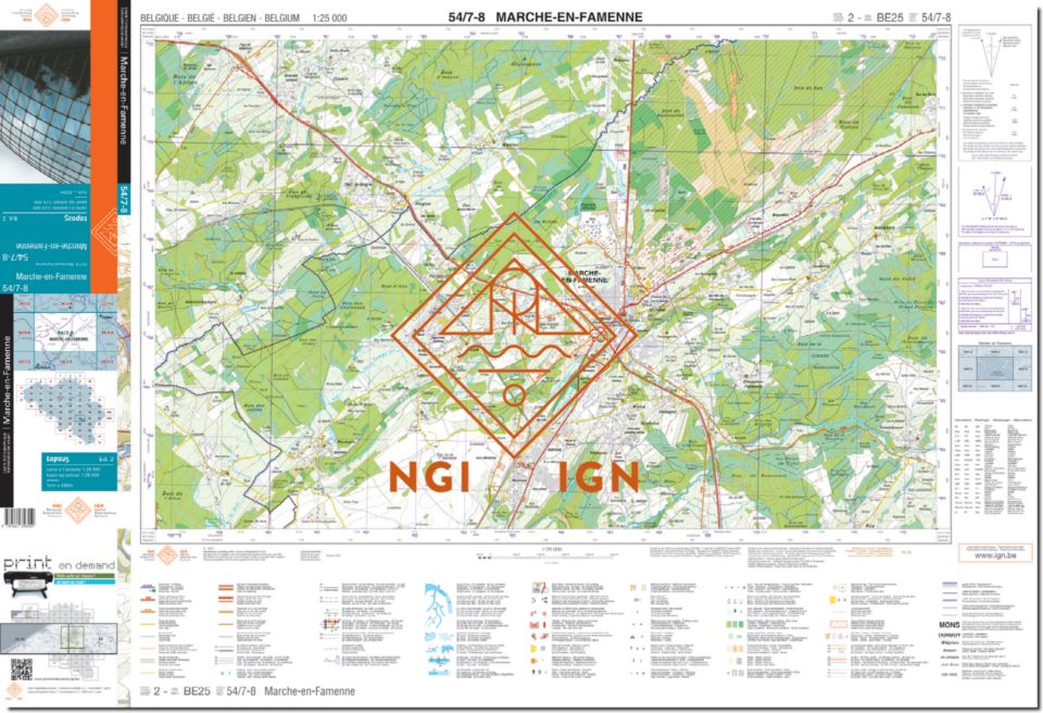 Carte topographique n° 54/7-8 - Marche-en-Famenne (Belgique) | NGI topo 25 carte de randonnée IGN Belgique