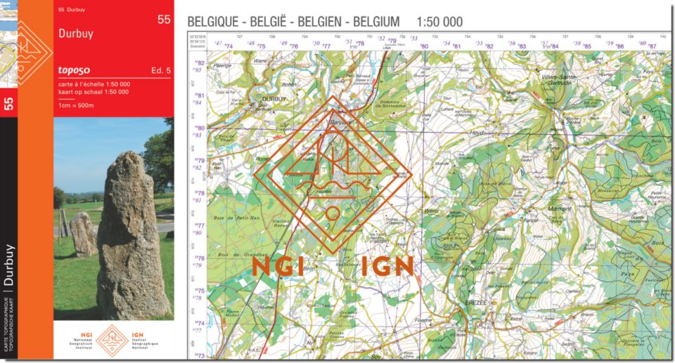 Carte topographique n° 55 - Durbuy (Belgique) | NGI - 1/50 000 carte de randonnée IGN Belgique