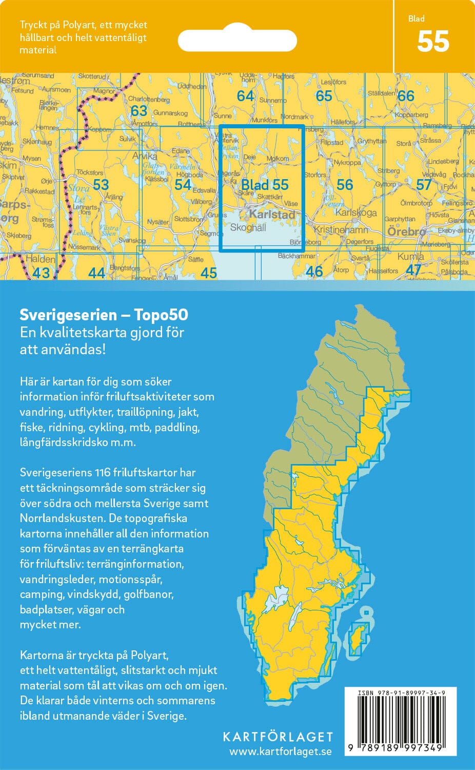 Carte topographique n° 55 - Karlstad (Suède) | Norstedts - Sverigeserien carte de randonnée Norstedts