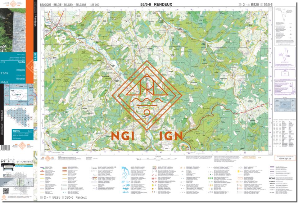 Carte topographique n° 55/5-6 - Rendeux (Belgique) | NGI topo 25 carte de randonnée IGN Belgique