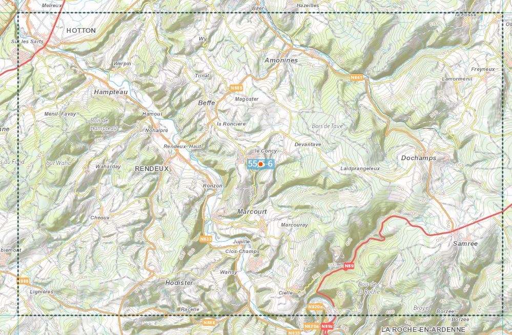 Carte topographique n° 55/5-6 - Rendeux (Belgique) | NGI topo 25 carte de randonnée IGN Belgique