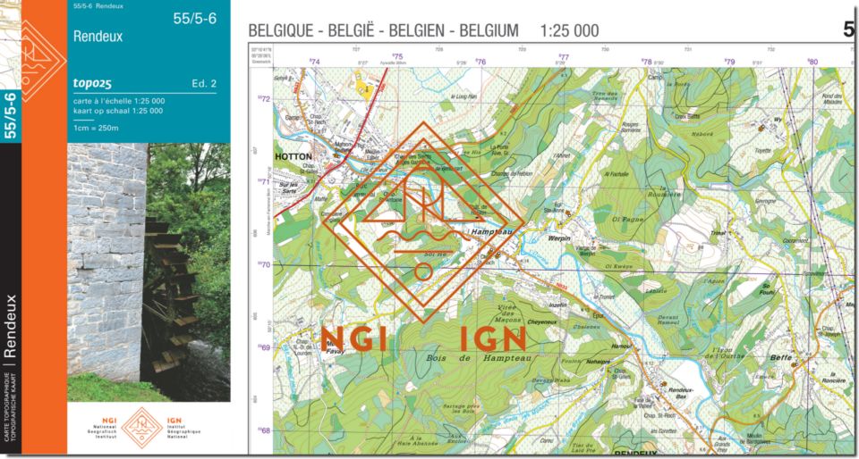 Carte topographique n° 55/5-6 - Rendeux (Belgique) | NGI topo 25 carte pliée IGN Belgique 
