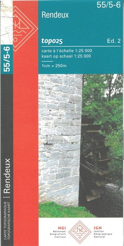 Carte topographique n° 55/5-6 - Rendeux (Belgique) | NGI topo 25 carte pliée IGN Belgique 