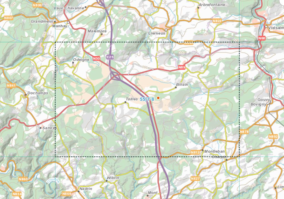 Carte topographique n° 55/7-8 - Odeigne (Belgique) | NGI topo 25 carte de randonnée IGN Belgique