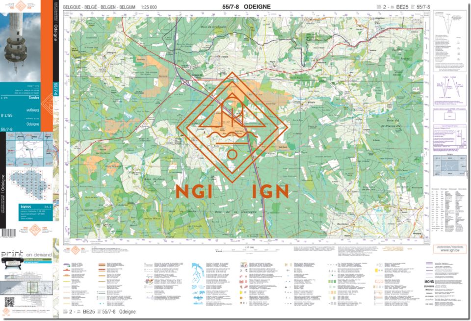 Carte topographique n° 55/7-8 - Odeigne (Belgique) | NGI topo 25 carte de randonnée IGN Belgique