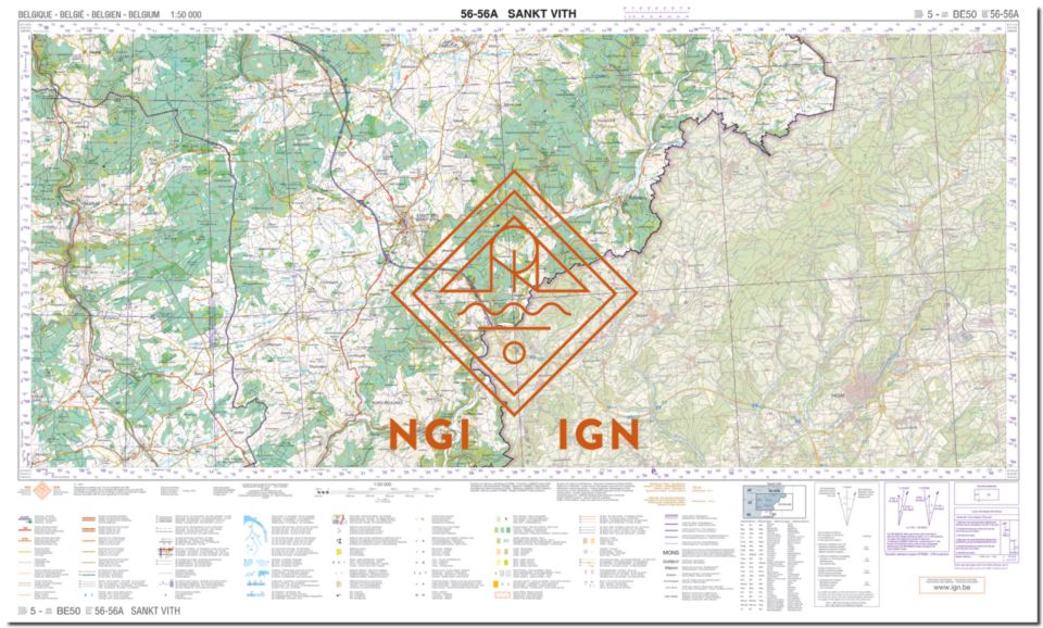Carte topographique n° 56-56A - Sankt Vith (Belgique) | NGI - 1/50 000 carte pliée IGN Belgique 
