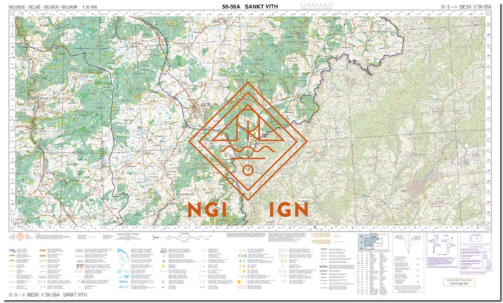 Carte topographique n° 56-56A - Sankt Vith (Belgique) | NGI - 1/50 000 carte pliée IGN Belgique 