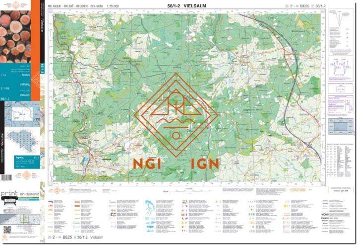 Carte topographique n° 56/1-2 - Vielsalm (Belgique) | NGI topo 25 carte de randonnée IGN Belgique 