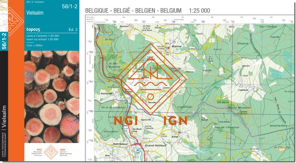 Carte topographique n° 56/1-2 - Vielsalm (Belgique) | NGI topo 25 carte de randonnée IGN Belgique 