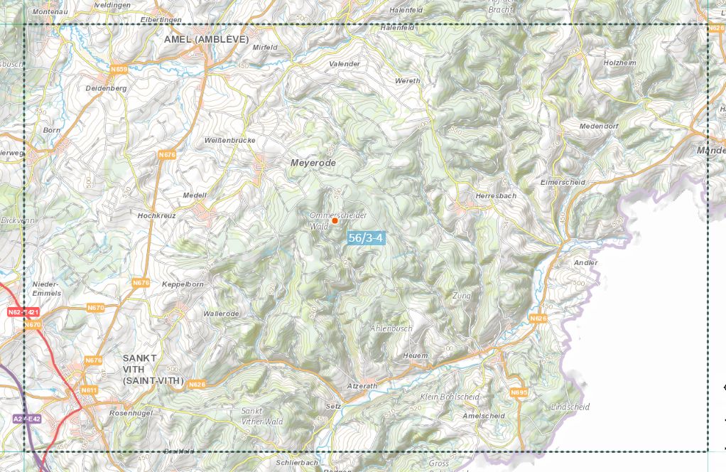 Carte topographique n° 56/3-4 - Sankt Vith (Belgique) | NGI topo 25 carte de randonnée IGN Belgique 
